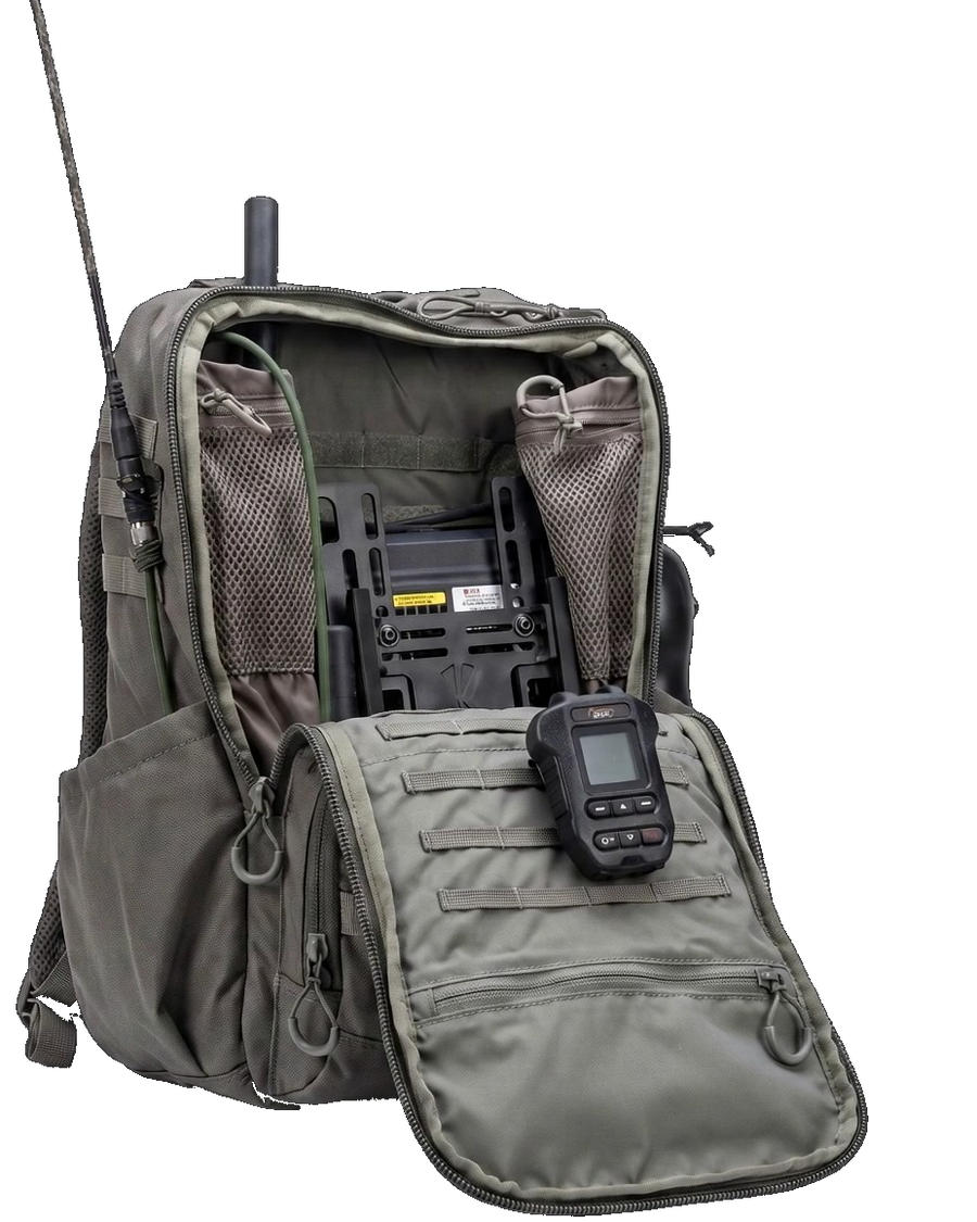 UVPRO-MANPACK — Green (Ranger) colorway, ruck open with the BTECH UV-50PRO mounted