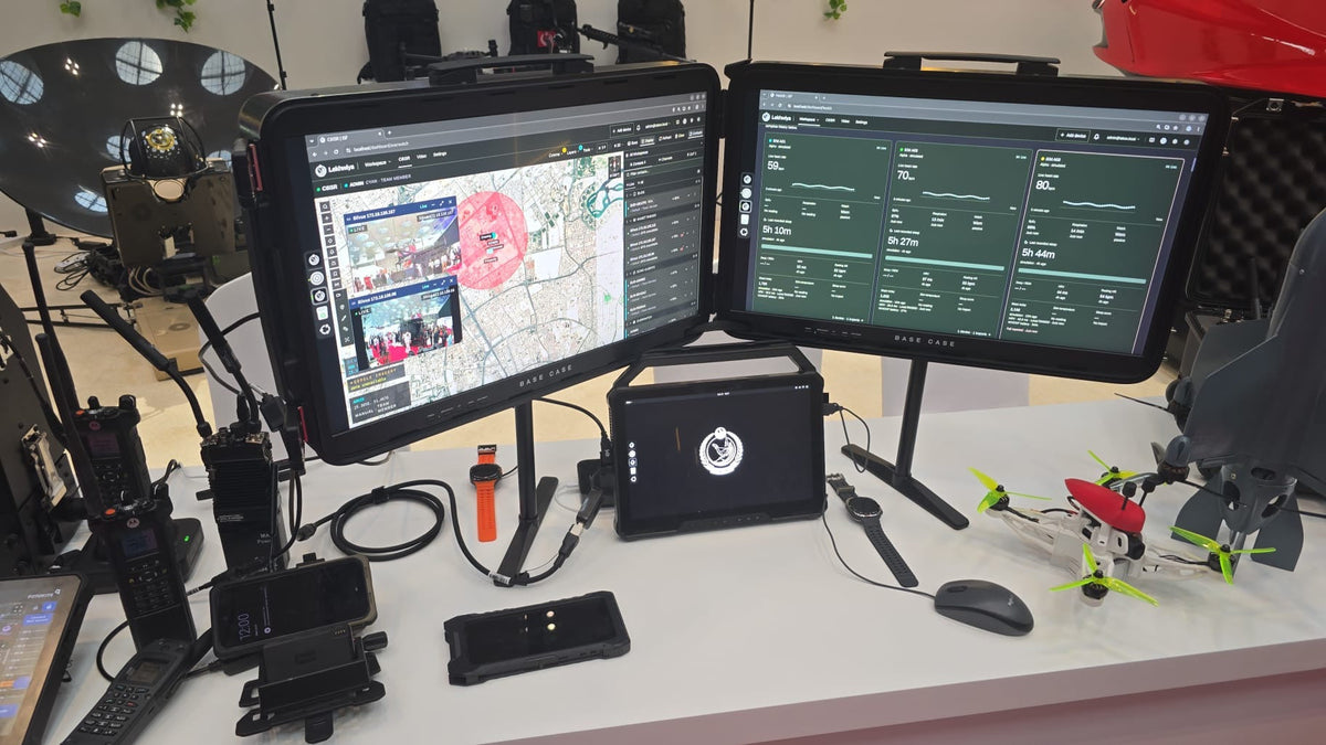 GoTAK demonstration at Milipol Qatar 2026 with dual Base Case displays, tactical radios, field devices, wearables and drones.
