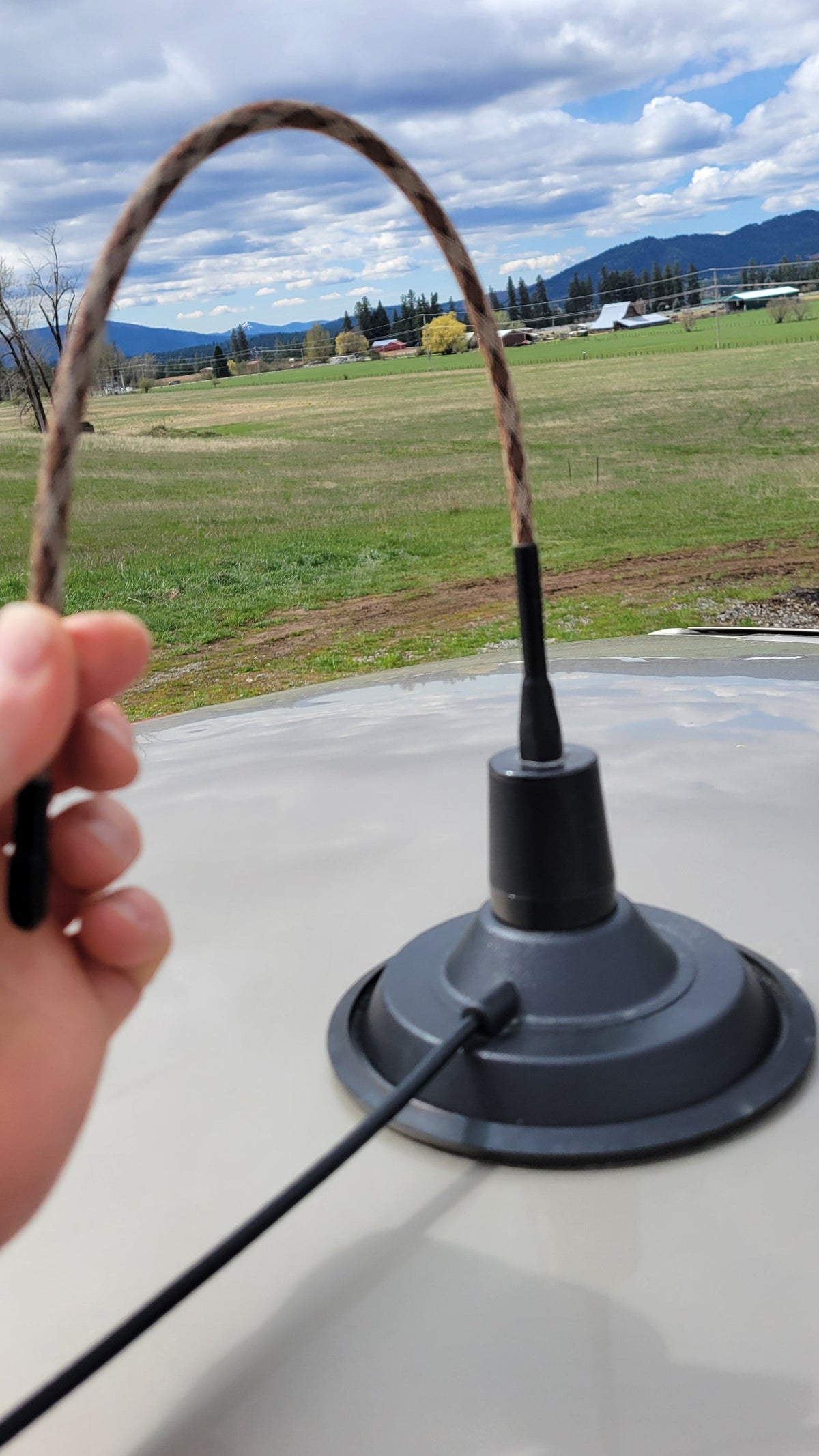 Maximus Mobile nickel titanium whip bent into a full loop by hand and springing back straight