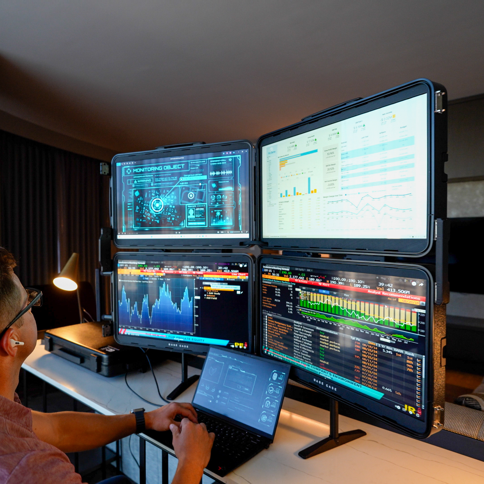 Four-screen QuadZilla position running live data feeds