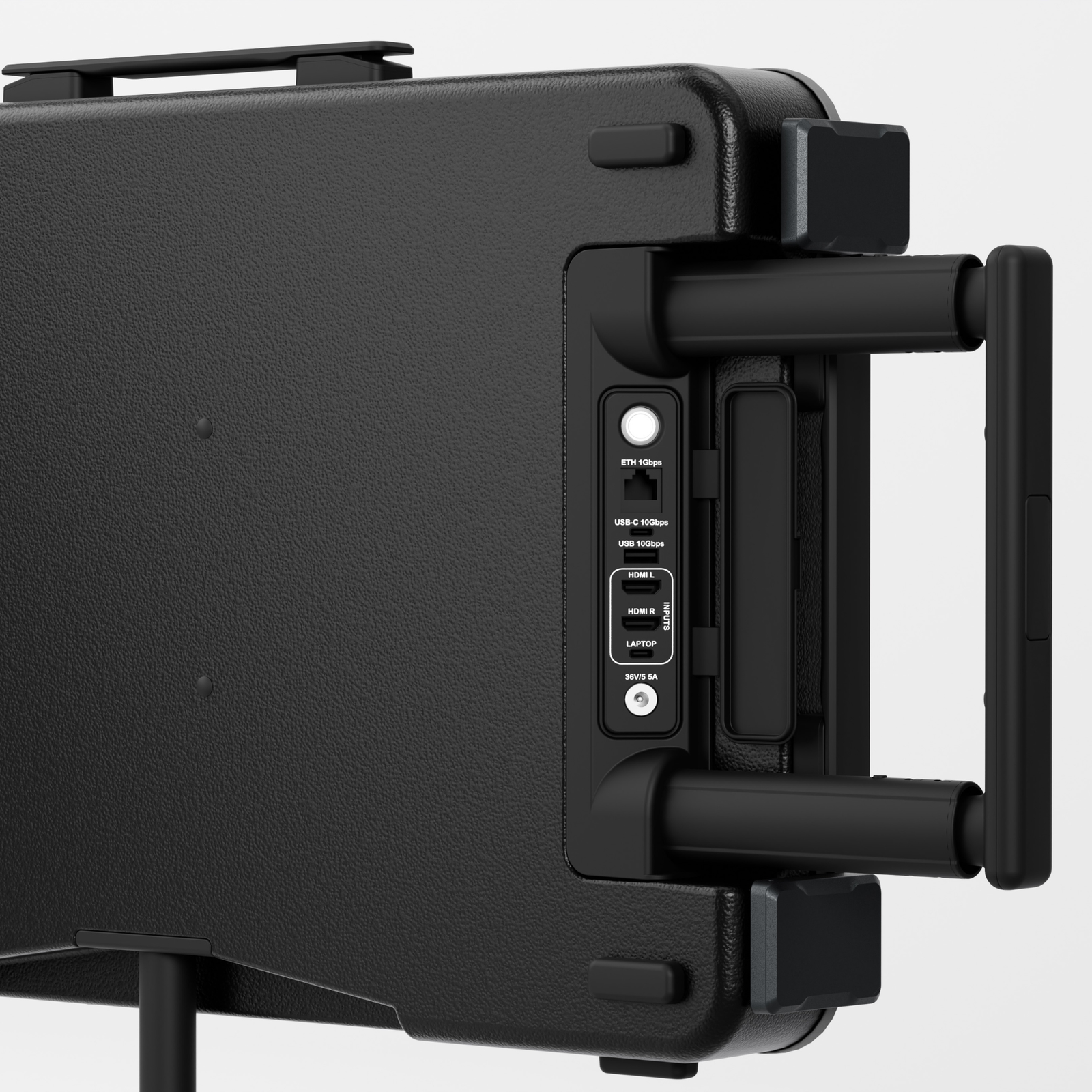 Integrated I/O and power hub built into the trolley handle base