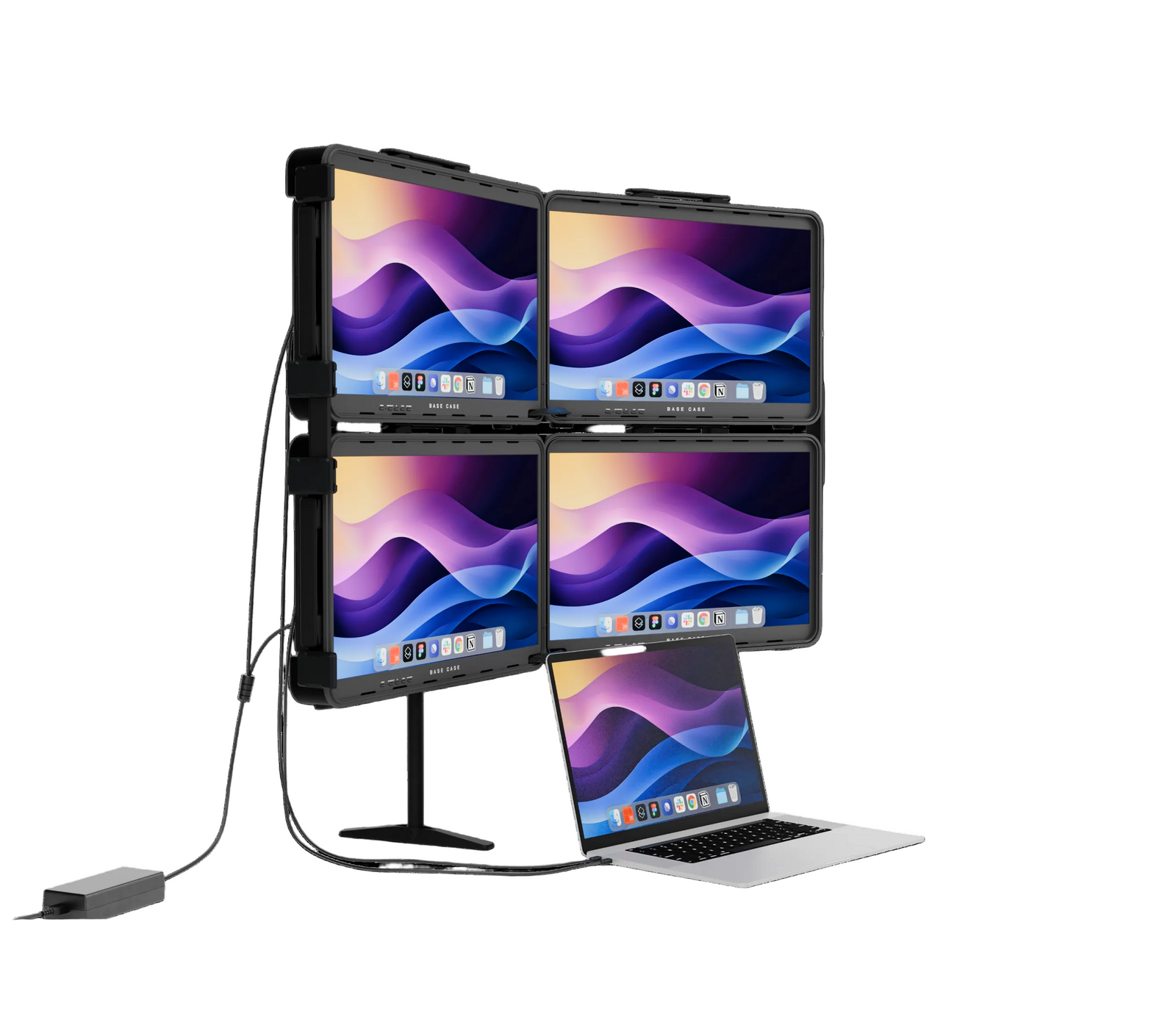 QuadZilla mode — two Base Case units stacked for four 24-inch 4K screens