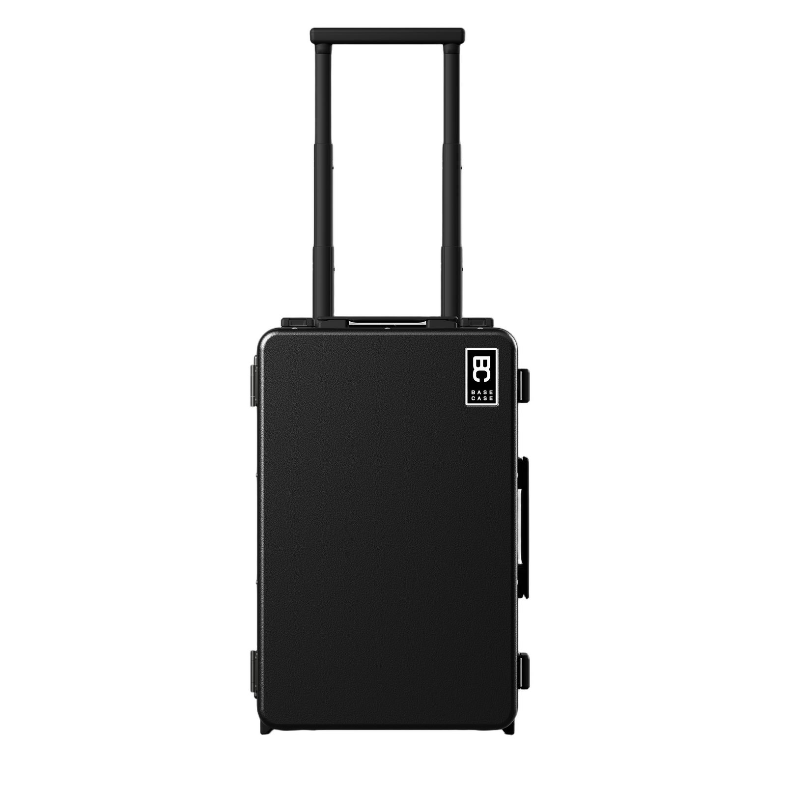 Base Case closed with the trolley handle extended — carry-on sized hard-shell case