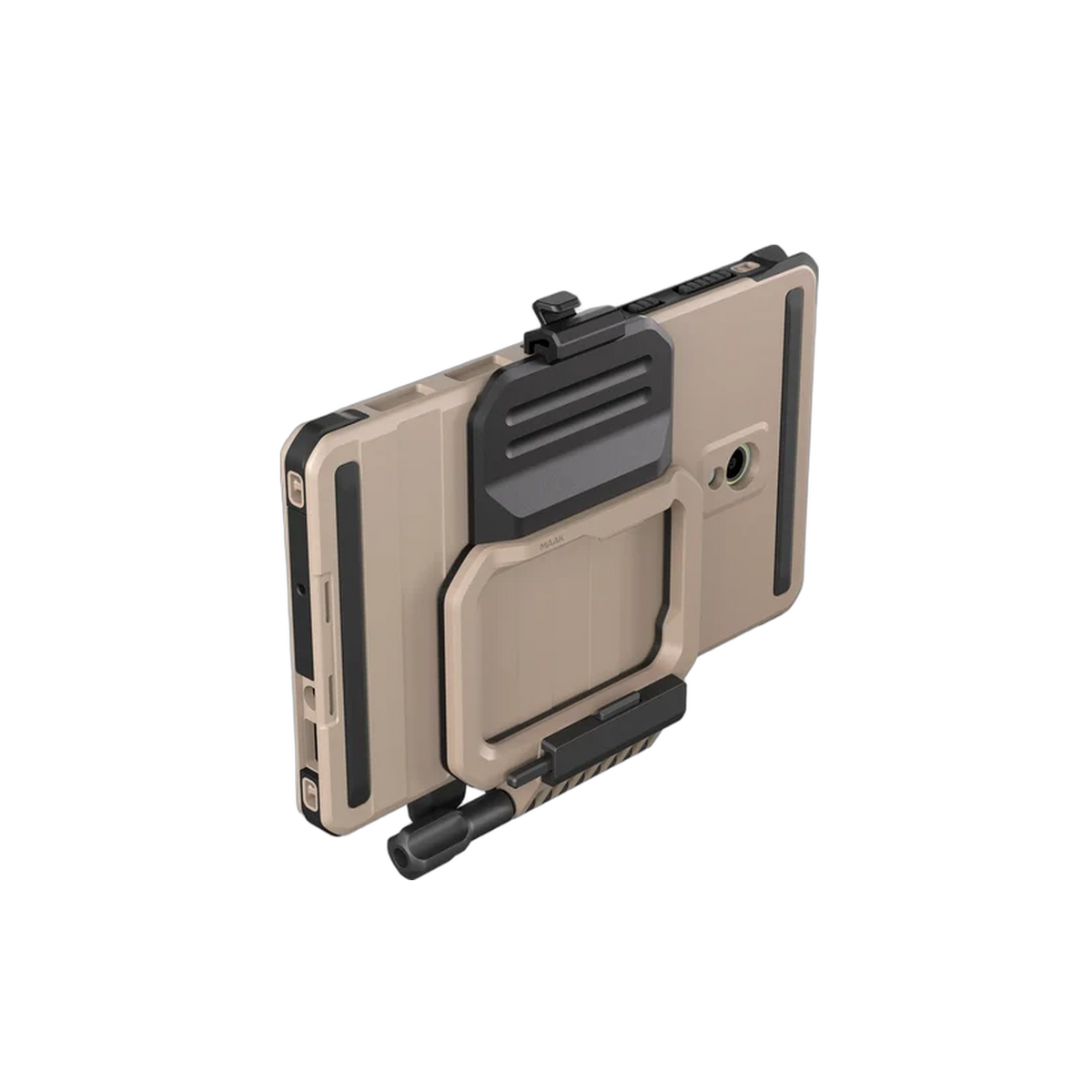 Galaxy Tab Active 5 Tactical Edition — angled tan tablet in MAAK hardware