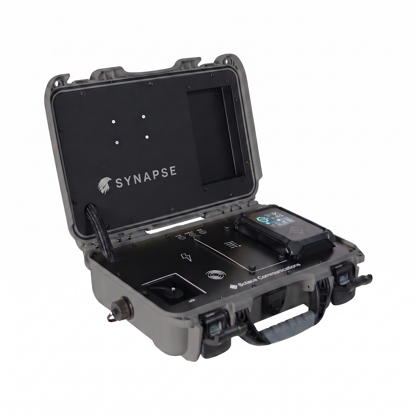 SYNAPSE open case — graphite, SYNAPSE lid branding