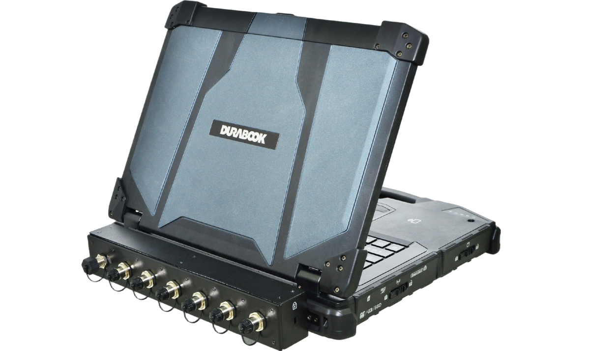 SYNAPSE-P rear view showing the row of military-grade connectors