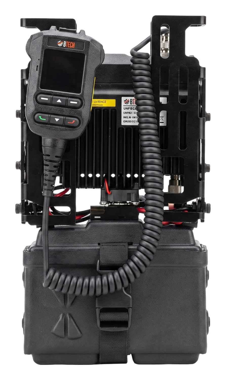 GoTAK UV-PRO MANPACK — BTECH UV-50PRO cross-band repeater in the Armoloq aluminum frame on the Kydex MBS battery, studio product view