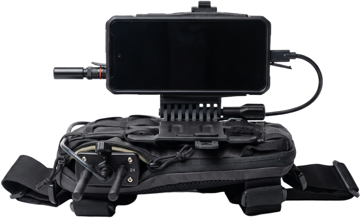 RIDAR-U field setup with an attached EUD, cable and tactical pouch