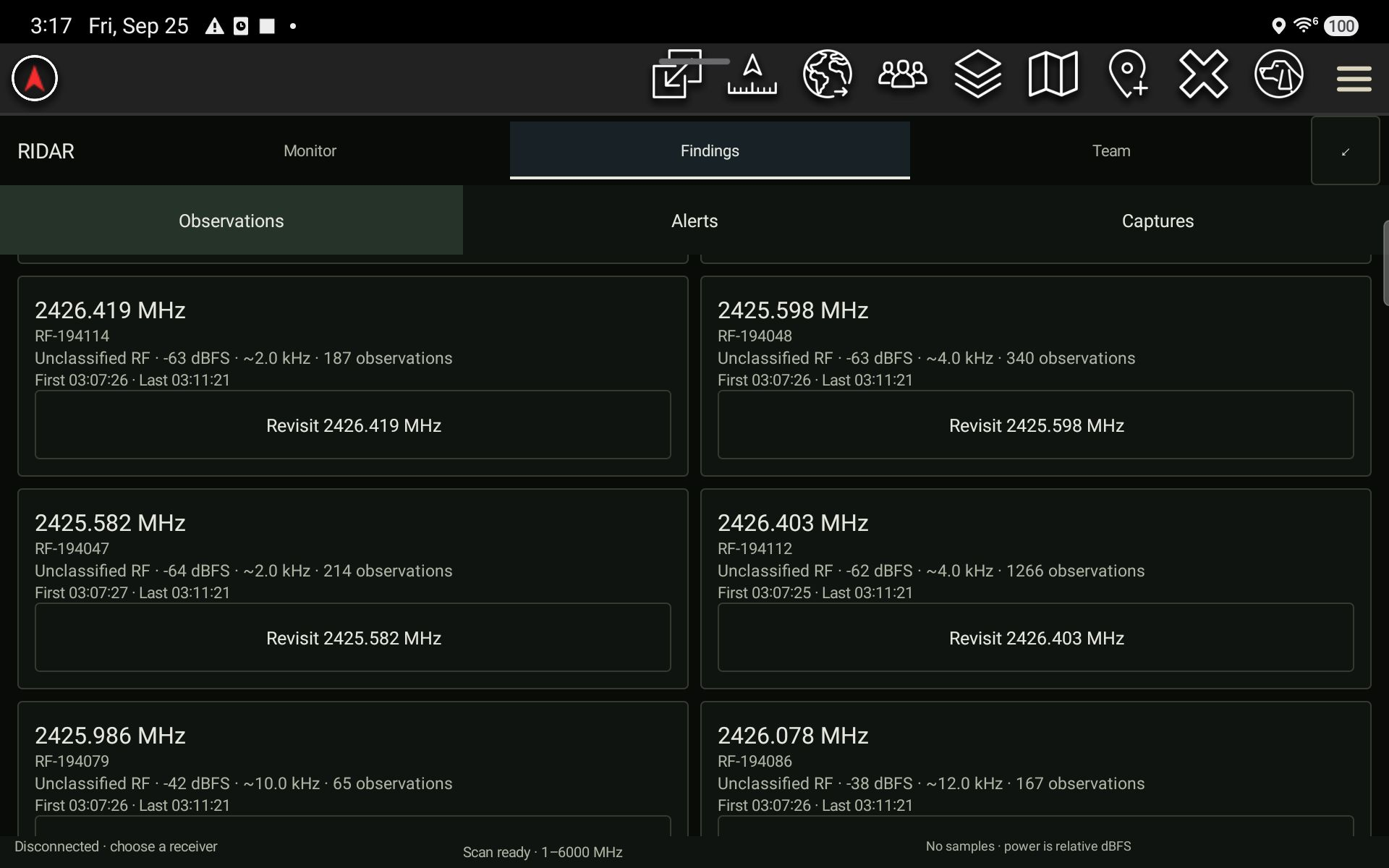 SPECTRUM frequency catalog captured from the real tablet app