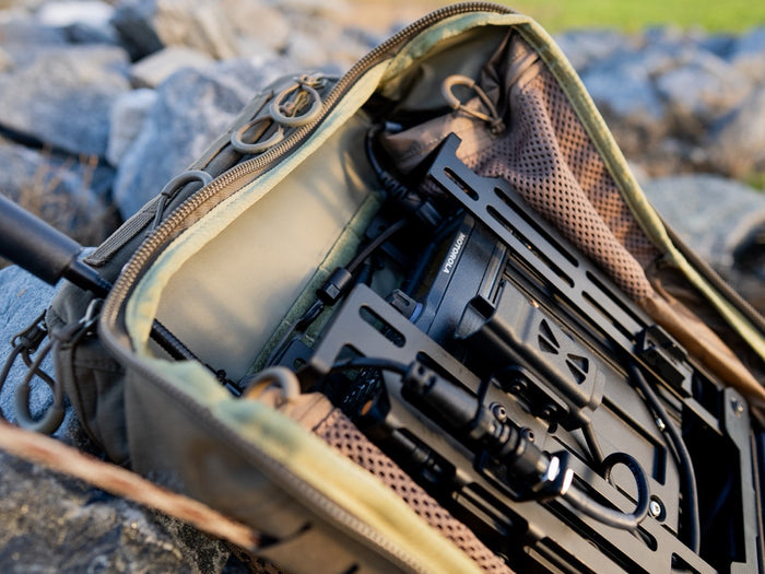 BTECH UV-50PRO mounted in the frame inside the open pack, wired and running